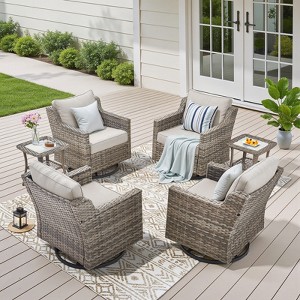 Buenhomino Patio Furniture Set with Thick Cushion, Outdoor High Back Swivel Rocker Patio Chairs, 6PCS Wicker Conversation Set for Deck - 1 of 4