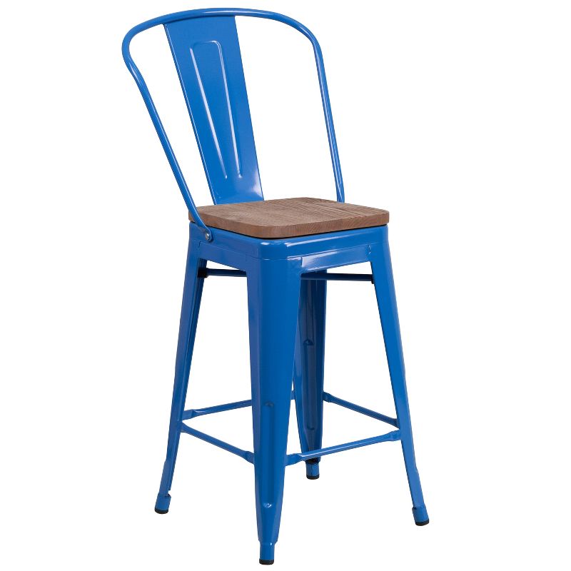 Flash Furniture 24" High Metal Counter Height Stool with Back and Wood Seat, 1 of 7