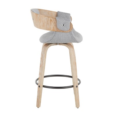 Elisa 18.75'' Gray and Gold Mid Century Modern Swivel Counter Stool