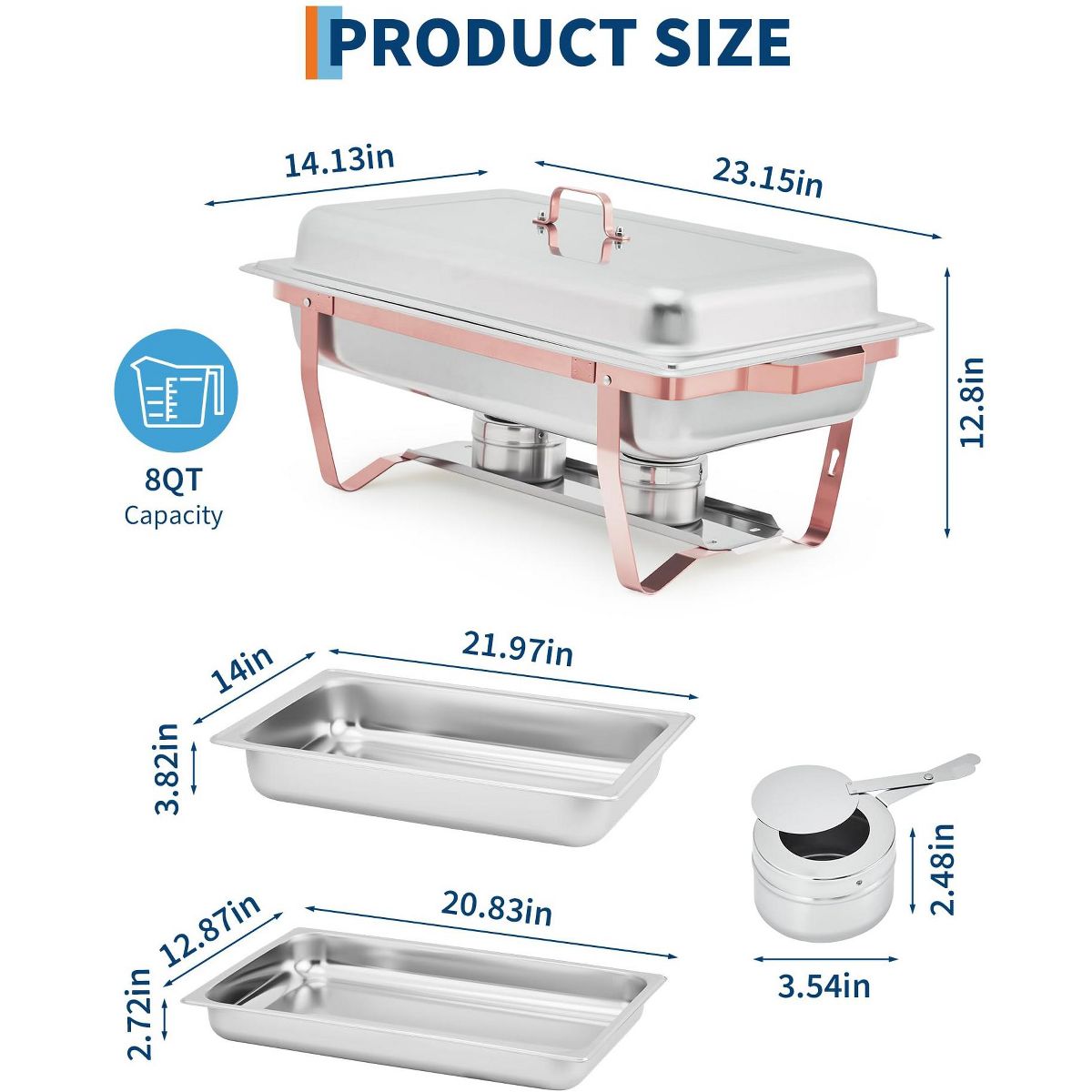 Chafing Dishes for Buffet Set, 8QT Buffet Servers and Warmers Set with Lid & Foldable Frame, Rectangular Stainless Steel Chafer Food Warmer - thumbnail 10