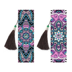 2pcs Bookmark DIY Painting Bookmark Leather Bookmark with Tassel Special Shaped Diamond Embroidery Book Marks - 1 of 4
