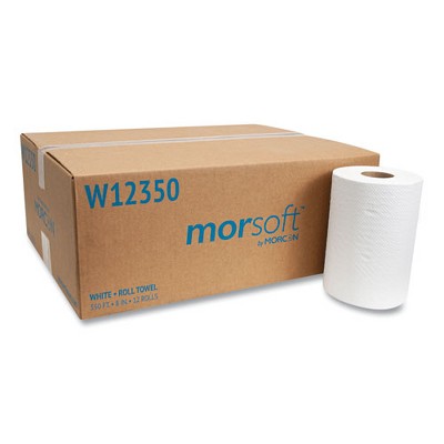 Morcon Tissue Morsoft Universal Roll Towels, 1-Ply, 8" x 350 ft, White, 12 Rolls / Carton