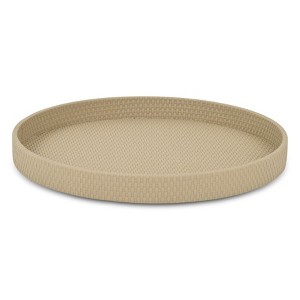 HomeRoots 15" Taupe Faux Wicker Round Serving Tray - 1 of 4