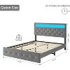 Full Size Bed Frame with Adjustable Headboard, Fast-charging USB Port, Upholstered Platform, LED Lights, No Box Spring Needed, Beige - 2 of 4