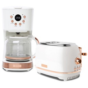 Haden Heritage 2 Slice Wide Slot Stainless Steel Toaster Bundled with 12 Cup Programmable Drip Coffee Maker Coffee Machine, Ivory & Copper - 1 of 4