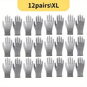 Paaaawaters 12pairs Work Gloves for Men Women Non-slip, Black Polyurethane Coating, Garden Yard Gloves, Industrial Protective Work Gloves - 1 of 4