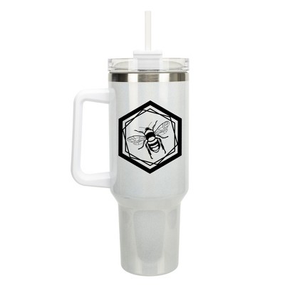 Elanze Designs Hexagon Honey Queen Bumble Bee Wrap-Around 40 Oz. Stainless Steel Water Bottle Coffee Mug, Spill & Leak Resistant, Travel Tumbler with