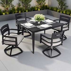 5-Piece Outdoor Patio Aluminum Dining Set with 40" Square Table, 4 Swivel Rocker Chairs, and Umbrella Hole - 1 of 4