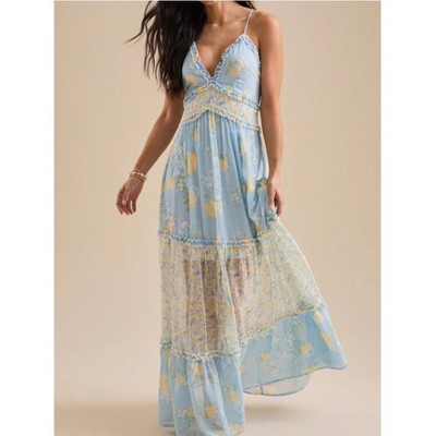 Mocamel  Women Y2k Boho Maxi Dress Floral Print Spaghetti Strap Sleeveless V Neck Cami Long Dress Summer Lace