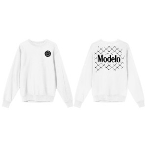 Modelo Espiritu Luchador Logo Chain Link Gate Background Crew Neck Long Sleeve White Adult Sweatshirt - 1 of 1
