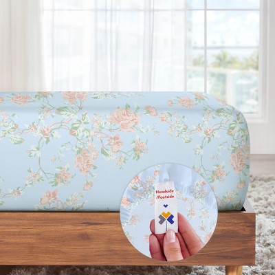 Full Floral Blue and Pink Cotton Microfiber Sheet Set