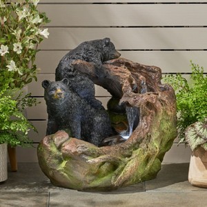 Okak 22IN Weather Resistant Outdoor Fountain with 2 Bears, Waterfall Fountain with LED, Freestanding Fountain for Outdoor, Brown - 1 of 4
