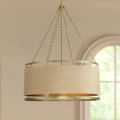 Windward Passage Soft Brass 6-Light Drum Pendant with Natural Rope Shade