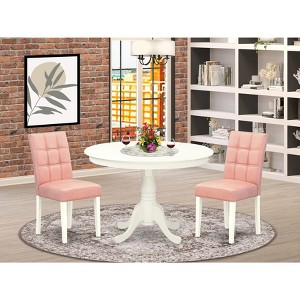 East West Furniture 3 Piece Dinner Table Set consists A Modern Table and 2 Platinum Gray Faux Leather Kitchen Chairs with Stylish Back- White Finish - 1 of 4