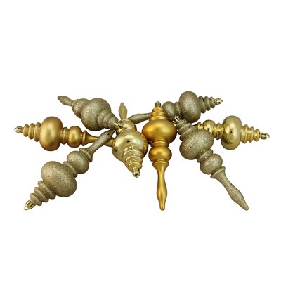 Northlight Shatterproof 4-Finish Finial Christmas Ornaments - 7" - Vegas Gold - 8ct