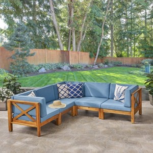 Christopher Knight Home Brava Outdoor Acacia Wood 5 Seater Sectional Sofa Set with Cushions - 1 of 4