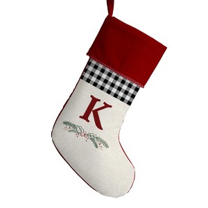 Personalization Mall Festive Foliage Initial Christmas Stocking, Burgundy - 1 of 2