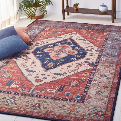 Tucson Blue Synthetic 3' x 5' Machine Washable Area Rug