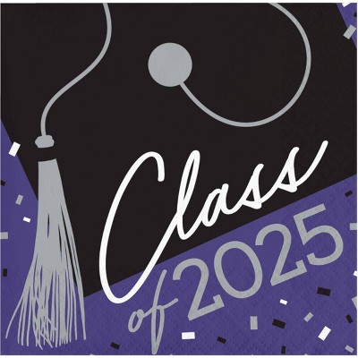 Creative Converting Class of 2025 Graduate Purple Paper Beverage Napkins 108ct