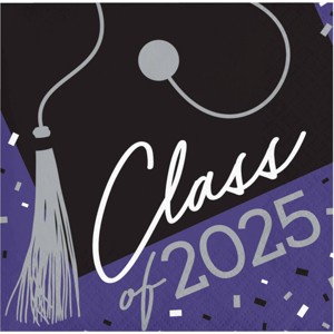 Creative Converting Class of 2025 Graduate Purple Paper Beverage Napkins 108ct - 1 of 4