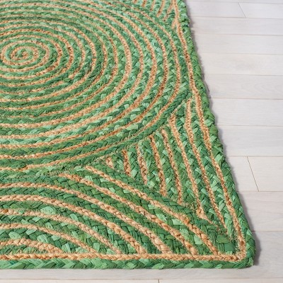 Green and Natural Geometric Handmade Jute Cotton Area Rug 4' x 6'