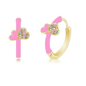 Chanteur Hypoallergenic Kids Jewelry Accessories Round Heart Pink CZ Yellow Gold Brass Plating Hypoallergenic Kids hoop Earrings - 1 of 1