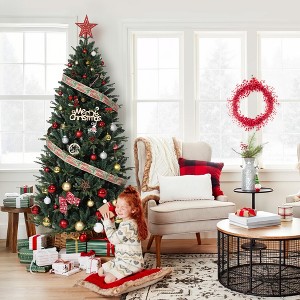 5ft/6ft/7ft Christmas Tree, Artificial Christmas Tree with Metal Stand & 7-Layer Realistic Pine Needles, Indoor, Outdoor Holiday Decor - 1 of 4