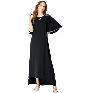 Roaman's Women's Plus Size Keyhole Hi-Low Midi Dress - 1 of 4