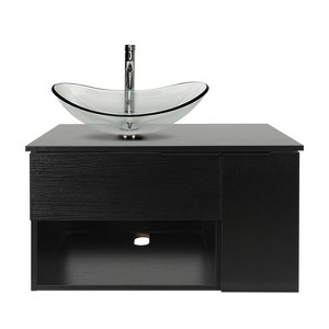 ELECWISH 28-Inch Bathroom Vanity, Modern Black Wall Mounted Bathroom Vanity with 1-Door and 1-Drawer - 1 of 4