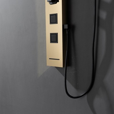 55'' Black and Gold Stainless Steel Shower Panel System