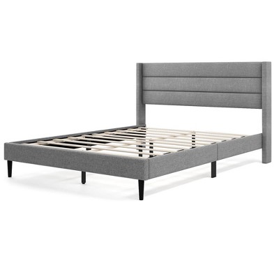 Costway Queen Bed Frame With Wingback Headboard Linen Upholstered ...