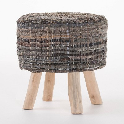 Harris Handcrafted Boho Fabric Round Stool Khaki - Christopher Knight Home