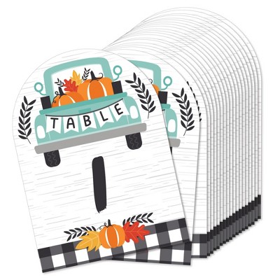 Big Dot of Happiness Happy Fall Truck - Harvest Pumpkin Party Double-Sided 5 x 7 inches Cards - Table Numbers - 1-20