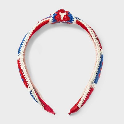 Americana Knitted Top Knot Headband - Red/White/Blue