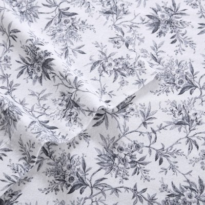 Queen Black Floral Cotton Flannel Sheet Set