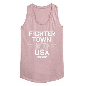 Women's Top Gun Property Of Fighter Town Graphic Racerback Tank - Heather Orchid - 1X - 1 of 4