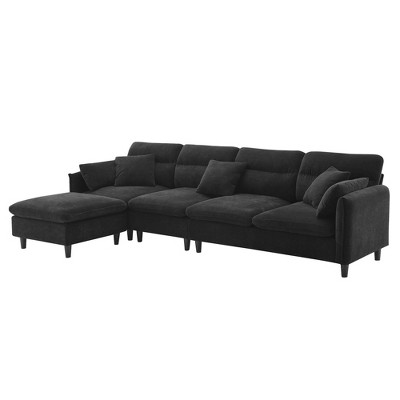 GDFStudio Rodney Chenille 110" Convertible L-shaped Sofa with Ottoman