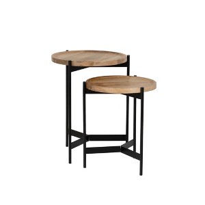 Powell Tyrion Wood and Metal Nesting Table Natural - 1 of 4