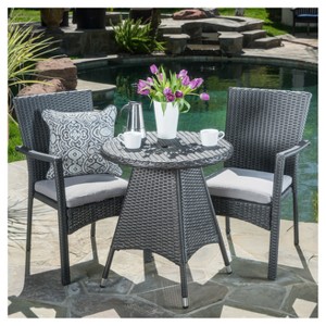 Georgina 3pc Wicker Patio Bistro Set with Cushions: Weather-Resistant, Galvanized Steel - Christopher Knight Home - 1 of 4