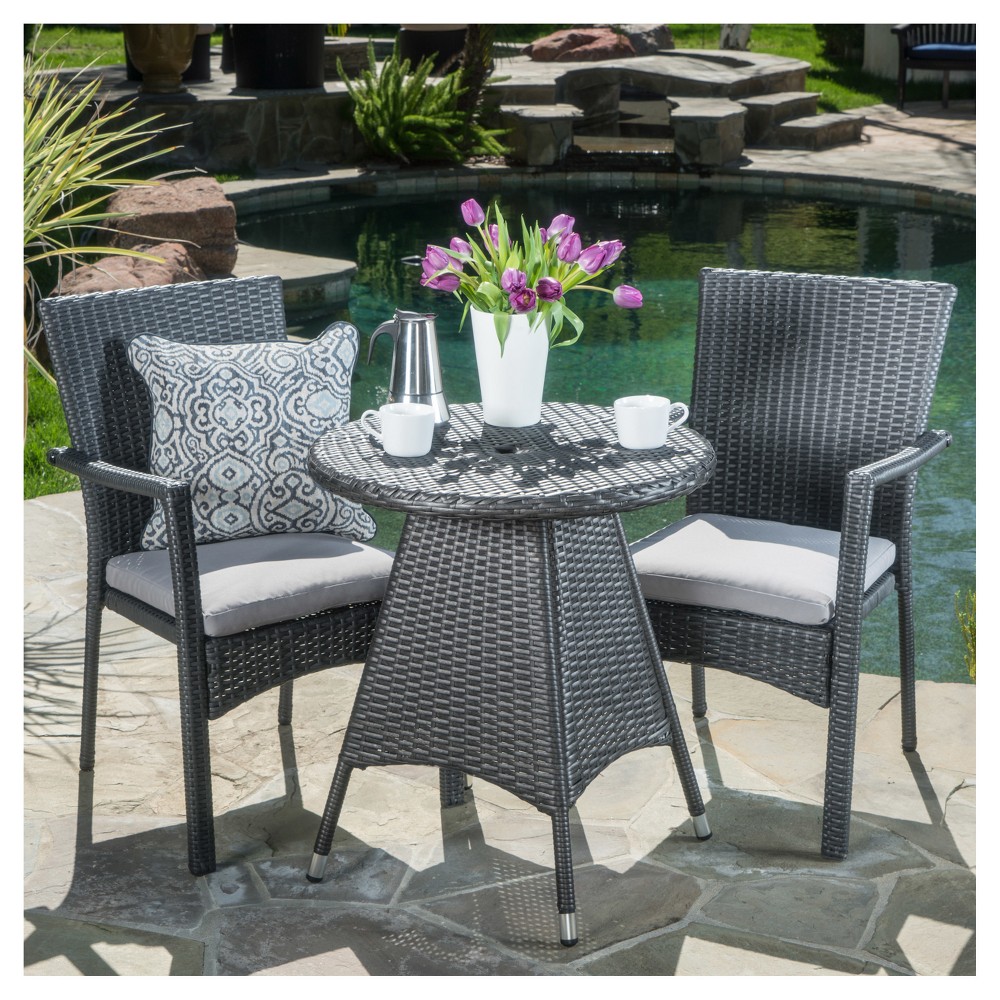 Photos - Garden Furniture Georgina 3pc Wicker Patio Bistro Set with Cushions - Gray - Christopher Kn