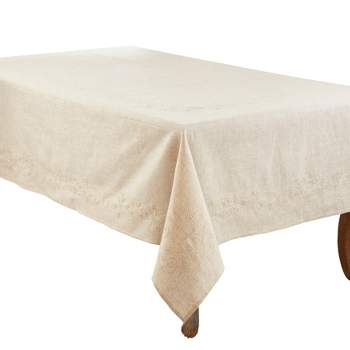 Saro Lifestyle Embroidered Swirl Natural Linen Blend Tablecloth