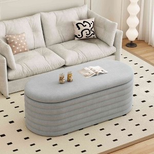 CAVINAS Oval Storage Ottoman Bench,Upholstered Ottoman with Safety Hinge for Living Room,Bedroom,White/Light Gray/Black - 1 of 4