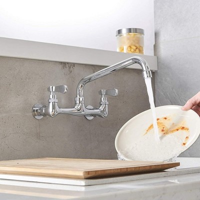 BWE Double Handles Wall Mount Modern Standard Kitchen Faucet With 8 Inch Swivel Spout 8" Center
