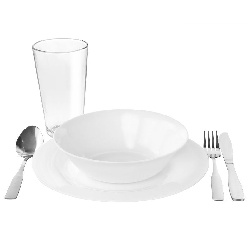 Gibson Ultra Angel Silk 24 Piece Opal Glass Dinnerware and Flatware Combo Set in White, 2 of 10