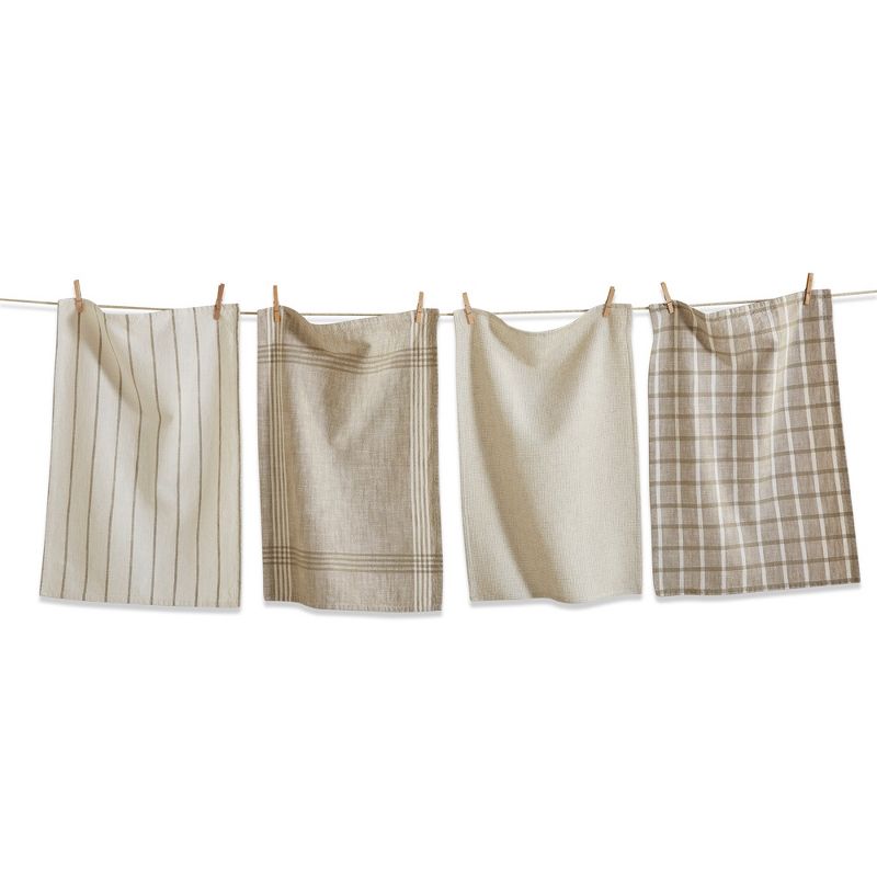 tagltd Set of 4 Canyon Woven Beige Neutrals Cotton   Kitchen Dishtowels Assorted Prints and Plaids 26L x 18W in., 1 of 5