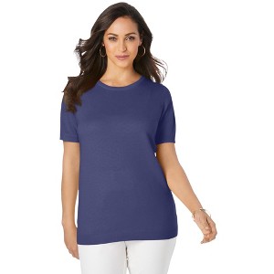Jessica London Women's Plus Size Fine Gauge Crewneck Shell - 1 of 4