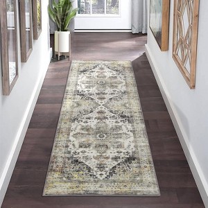 Machine Washable Low Pile Area Rugs - Non Slip Boho Vintage Indoor Carpet, Stain Resistant, Foldable for Living Room, Bedroom, Dining Room - 1 of 4