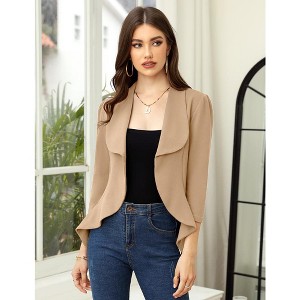 YesFashion Womens Classic 3/4 Sleeve Blazer Draped Open Front Jackets Lapel Work Office Cropped Blazer - 1 of 4