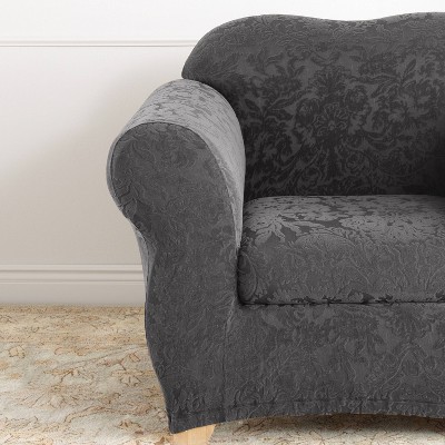 Regal Gray Stretch Jacquard Damask Armchair Slipcover