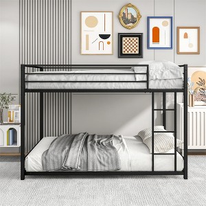 Metal bunk bed, bunk bed frame, with safety railing, heavy-duty space saving design, easy to assemble, black black - 1 of 4